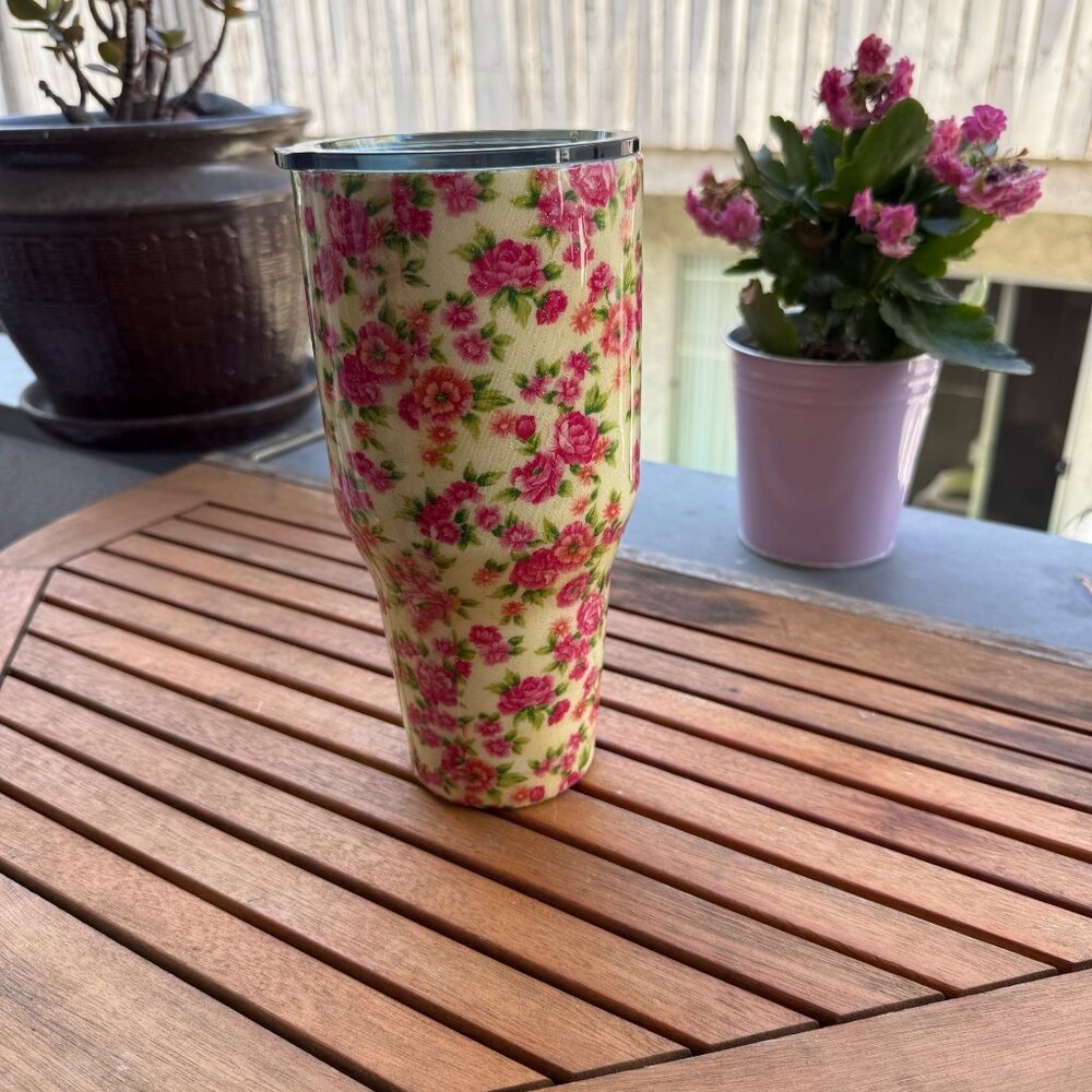 Floral Stainless Steel Tumbler With Lid 30 Oz Capacity Insulated For Hot & Cold